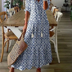 Beige Lana boho maxi dress by THE WHITMORE FAMILY, featuring a figure-flattering silhouette and flowing fabric.