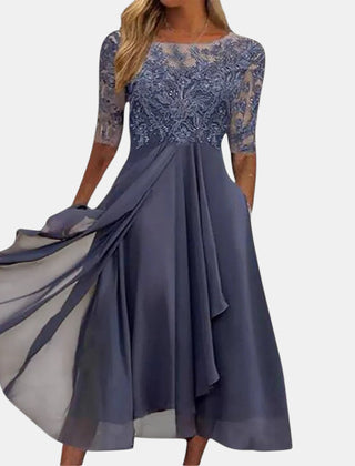 Blue Rhonda lace dress by THE WHITMORE FAMILY featuring elegant lace details and a flattering fit.