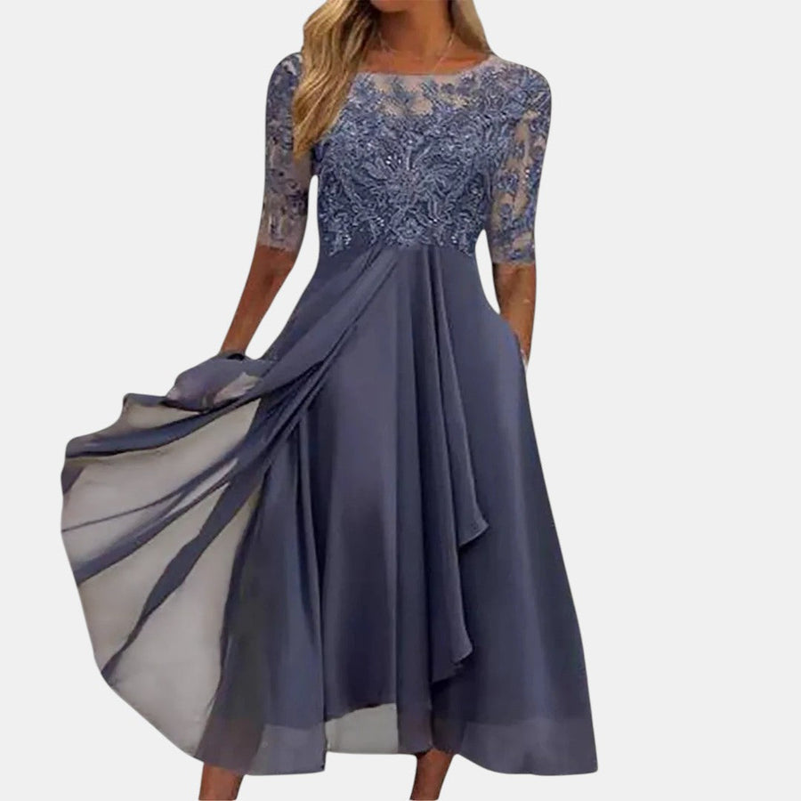 Blue Rhonda lace dress by THE WHITMORE FAMILY featuring elegant lace details and a flattering fit.