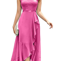 Blushing pink formal dress with elegant lace bodice and flowing chiffon skirt by THE WHITMORE FAMILY.
