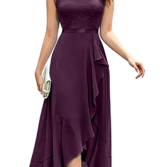 Blushing pink formal dress with elegant lace bodice and flowing chiffon skirt by THE WHITMORE FAMILY.