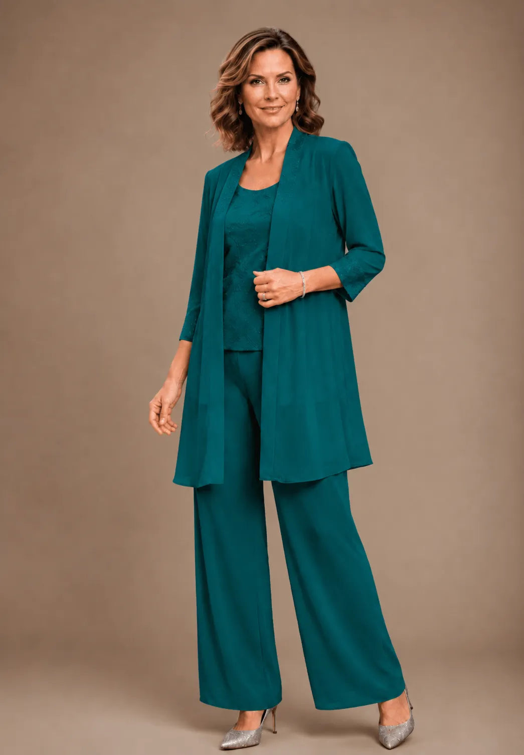 Evelyn embroidered three-piece pant set dress by THE WHITMORE FAMILY, featuring intricate embroidery and stylish design.