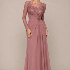 Sheer lace bodice A-line evening dress by THE WHITMORE FAMILY featuring elegant rose gold accents and a flowing skirt.