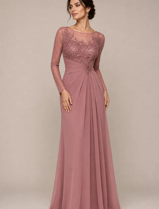 Sheer lace bodice A-line evening dress by THE WHITMORE FAMILY featuring elegant rose gold accents and a flowing skirt.