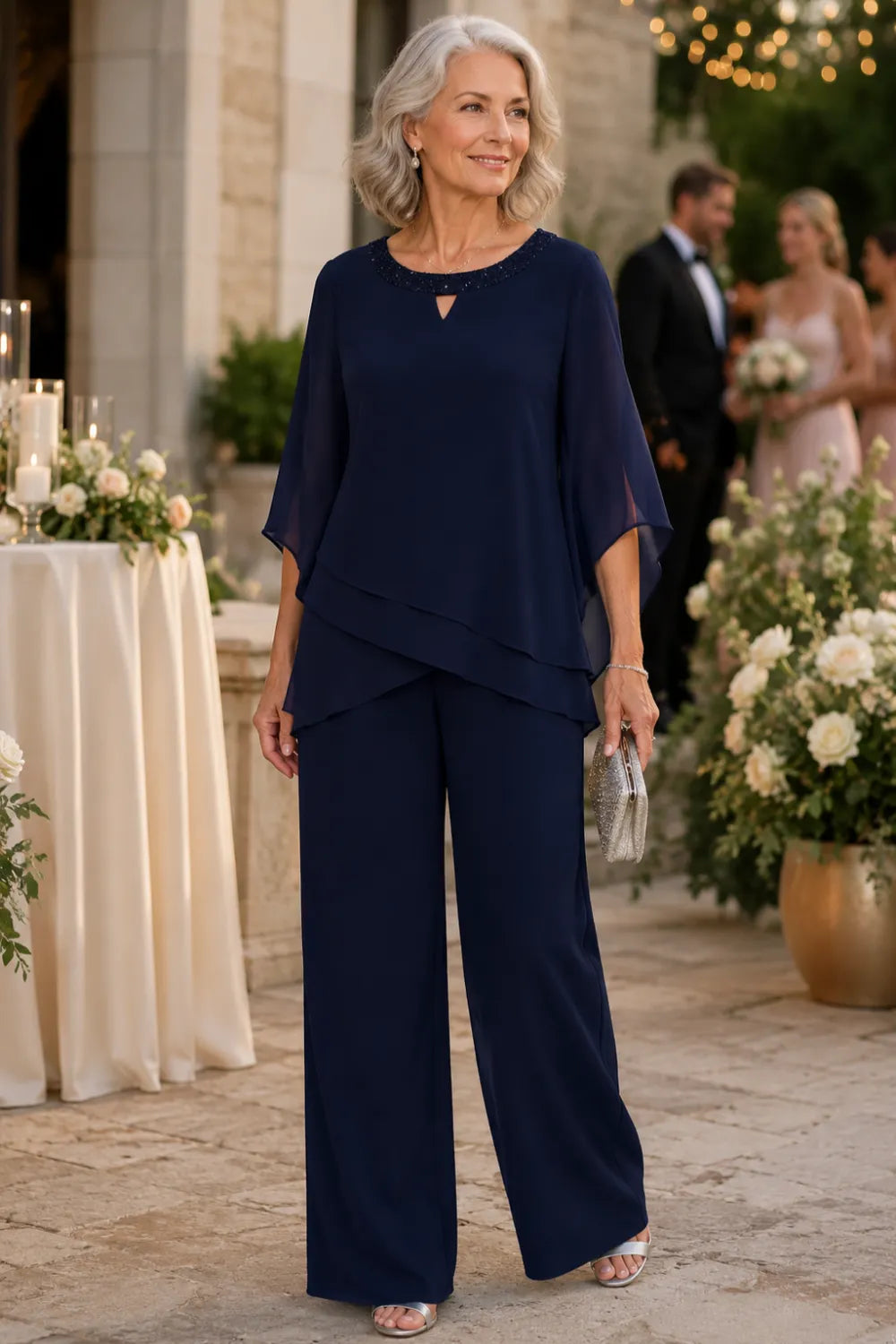 Sophisticated loose-fit formal pant dress set by THE WHITMORE FAMILY, featuring elegant tailored trousers and a matching top for women.