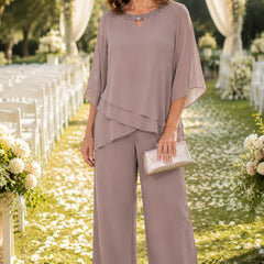 Sophisticated loose-fit mauve formal pant dress set by THE WHITMORE FAMILY, ideal for mother of the bride or elegant events.