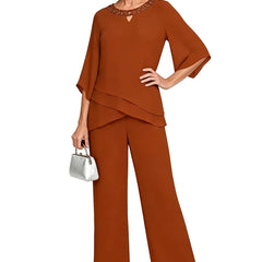 Sophisticated loose-fit formal pant set by THE WHITMORE FAMILY, stylish brown dress perfect for mother of the bride.