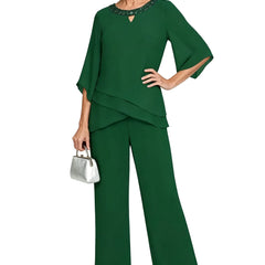 Sophisticated loose-fit formal pant set from THE WHITMORE FAMILY, green dress with tailored pant suit for special occasions