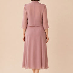 Shadowarth Belle V neck chiffon midi dress with lace detail, elegant mother-of-the-bride dress from THE WHITMORE FAMILY collection.