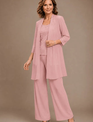 Gray Evelyn embroidered three-piece pant set by THE WHITMORE FAMILY, featuring a stylish dress with intricate embroidery.