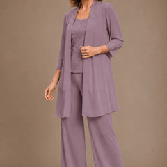 Gray Evelyn embroidered three-piece pant set dress by THE WHITMORE FAMILY featuring intricate embroidery and a stylish, comfortable design.