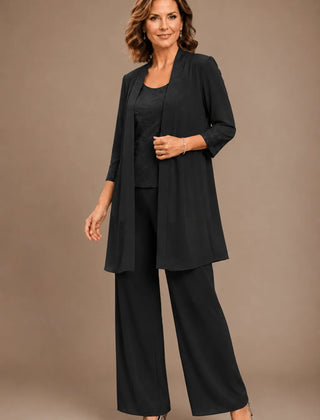 Gray Evelyn embroidered three-piece pant set dress by THE WHITMORE FAMILY, featuring intricate embroidery and comfortable fabric.