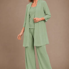 Gray Evelyn embroidered three-piece pant set dress by THE WHITMORE FAMILY with intricate embroidery and stylish design.