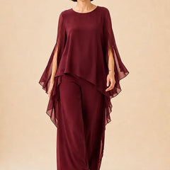 Flowing chiffon overlay mother of the bride pant set by THE WHITMORE FAMILY, featuring elegant fabric and sophisticated design.