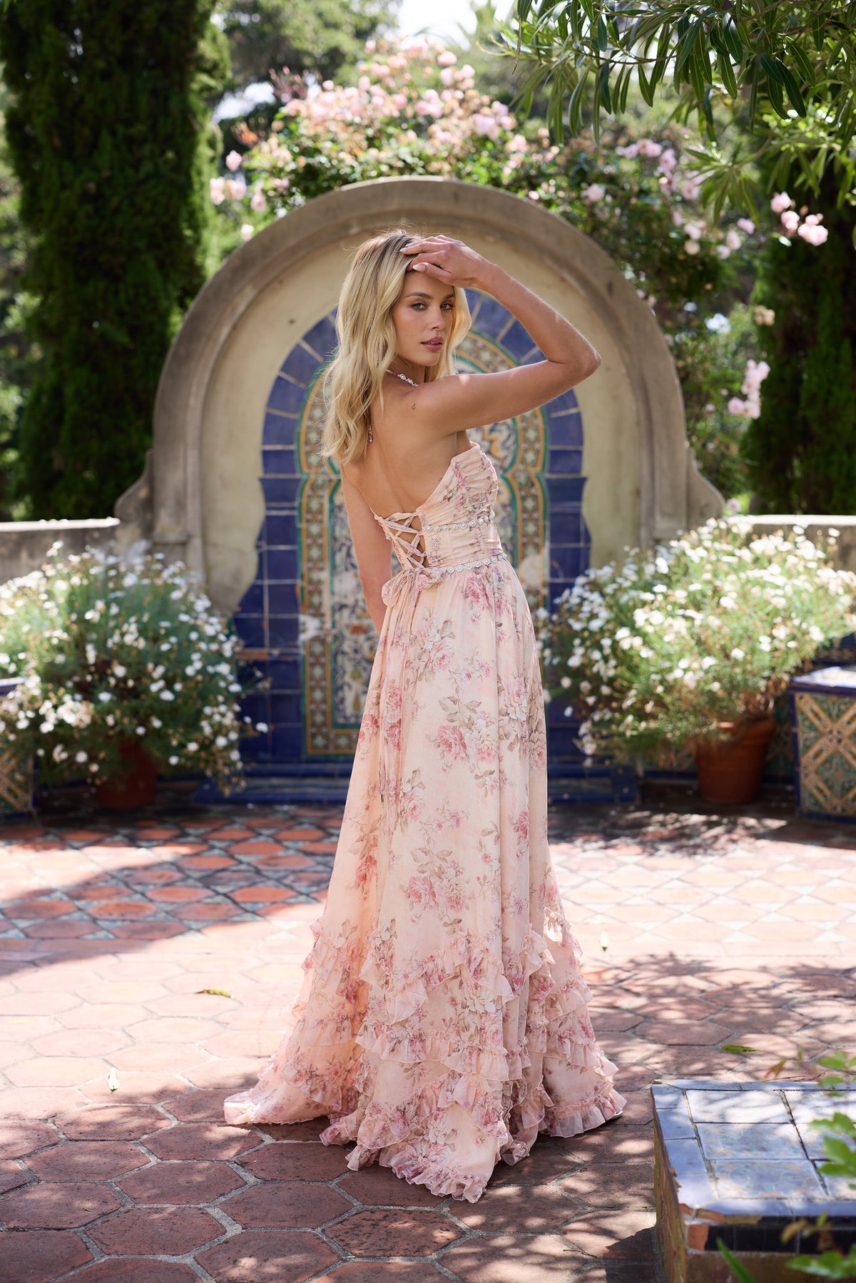 Pink Sofia elegant flowing dress by THE WHITMORE FAMILY, showcasing lightweight fabric and stylish design for women.