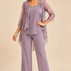 Floral chiffon overlay pant set by THE WHITMORE FAMILY featuring a dress with a delicate floral pattern and stylish layered design.