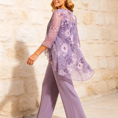 Floral chiffon overlay pant set dress by THE WHITMORE FAMILY featuring a flowy design with a floral pattern and elegant silhouette.
