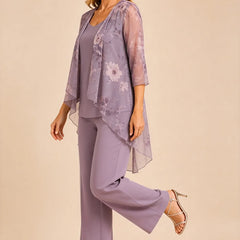 Floral chiffon overlay pant set by THE WHITMORE FAMILY featuring a dress with a delicate wisteria floral pattern.