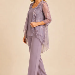 Floral chiffon overlay pant set dress by THE WHITMORE FAMILY, featuring a flowing design with a botanical print.