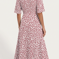 Women’s rose-colored Romy midi dress by THE WHITMORE FAMILY, tummy covering design, casual and comfortable for everyday wear.