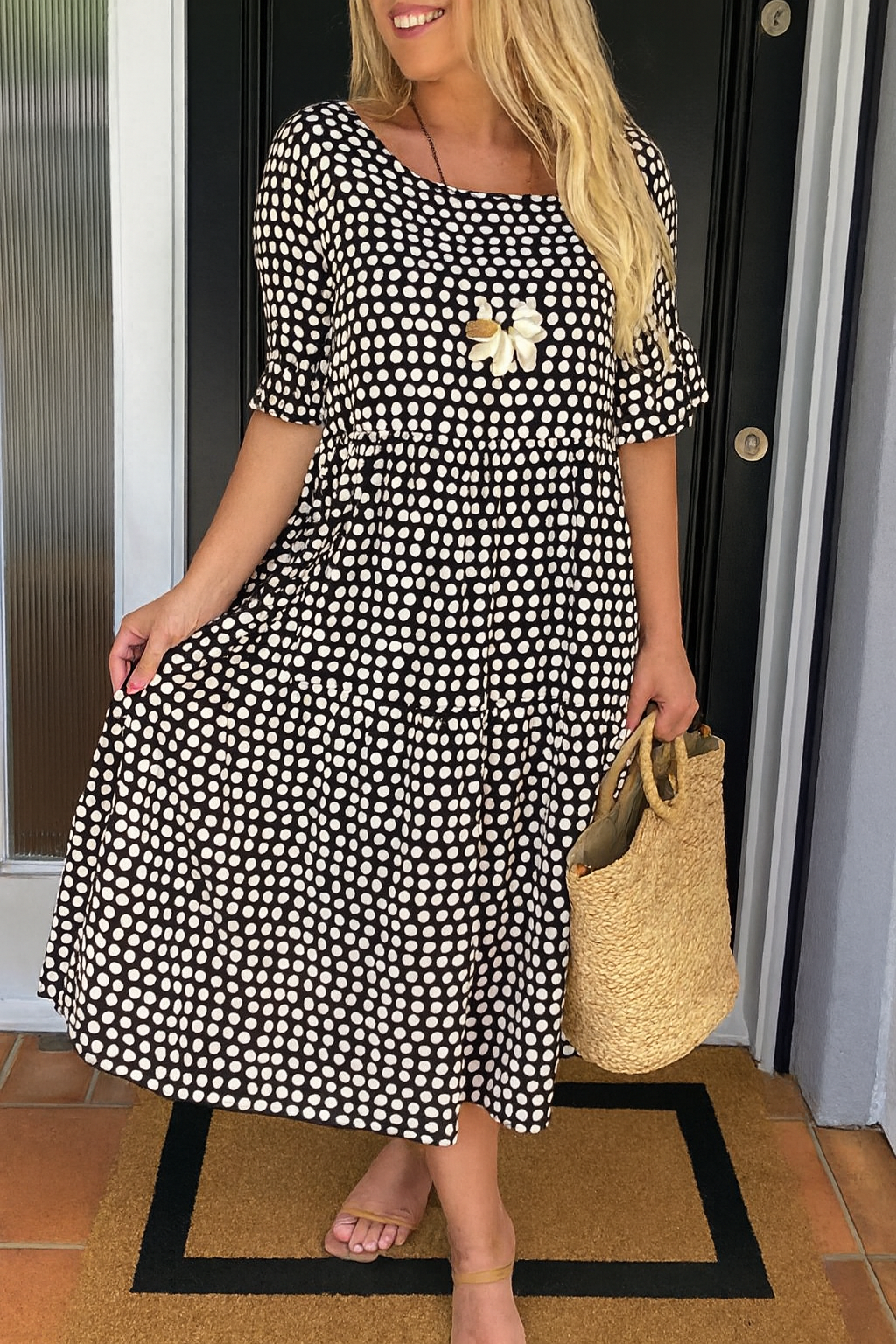 Brown Iris Sable Midi Dress by THE WHITMORE FAMILY, featuring a flowing silhouette and elegant design for stylish wear.