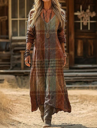 Multicolor Natalie easy wear long silhouette dress by THE WHITMORE FAMILY, featuring a flowing, stylish design perfect for casual wear.