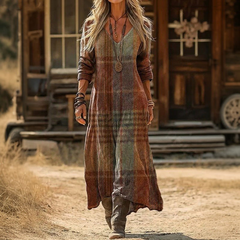 Multicolor Natalie easy wear long silhouette dress by THE WHITMORE FAMILY, featuring a flowing, stylish design perfect for casual wear.