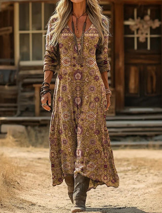 Multicolor Nicole bohemian style dress by THE WHITMORE FAMILY, relaxed fit with flowing fabric and vibrant pattern.