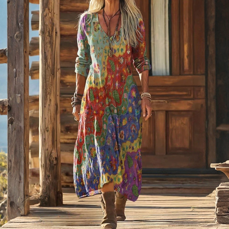 Multicolored Courtney dress by THE WHITMORE FAMILY featuring a soft, relaxed, and elegant design perfect for casual or formal wear.