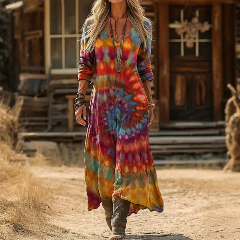 Multicolored Madison bohemian flowy dress by THE WHITMORE FAMILY, perfect for everyday elegance and casual wear.