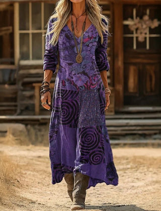 Purple Jenna dress by THE WHITMORE FAMILY, loose and breezy fit, perfect for comfortable, casual wear.