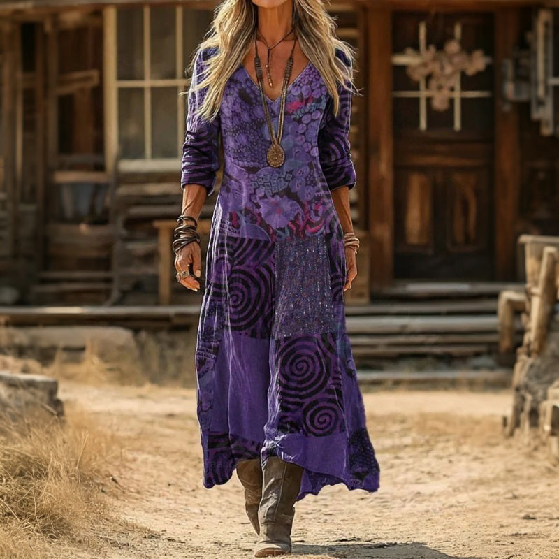 Purple Jenna dress by THE WHITMORE FAMILY, loose and breezy fit, perfect for comfortable, casual wear.
