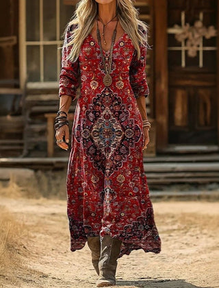 Red Samantha Effortless Chic ankle-length dress by THE WHITMORE FAMILY, stylish and comfortable for casual or formal occasions.