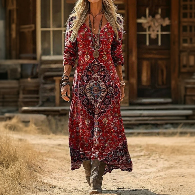 Red Samantha Effortless Chic ankle-length dress by THE WHITMORE FAMILY, stylish and comfortable for casual or formal occasions.
