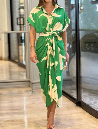 Green Tahlia elegant casual dress by THE WHITMORE FAMILY, featuring a comfortable fit and stylish design.