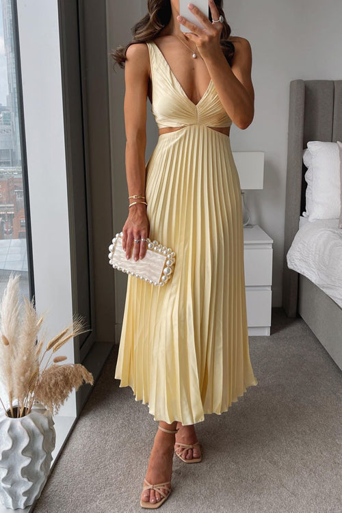Yellow Helen maxi dress by THE WHITMORE FAMILY, flowing sleeveless dress with a relaxed, elegant fit perfect for warm weather.