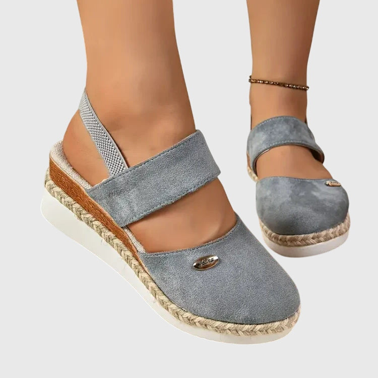 Beige Antonia™ ELUXOR orthopedic sandals by THE WHITMORE FAMILY, featuring supportive footbed and stylish design.