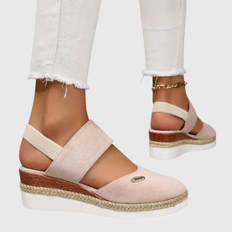 Beige Antonia™ ELUXOR orthopedic sandals by THE WHITMORE FAMILY featuring cushioned footbed and supportive design.