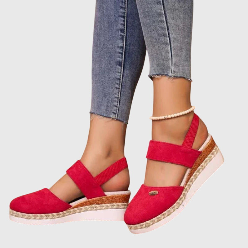Beige Antonia™ ELUXOR orthopedic sandals by THE WHITMORE FAMILY with cushioned footbed and supportive design.