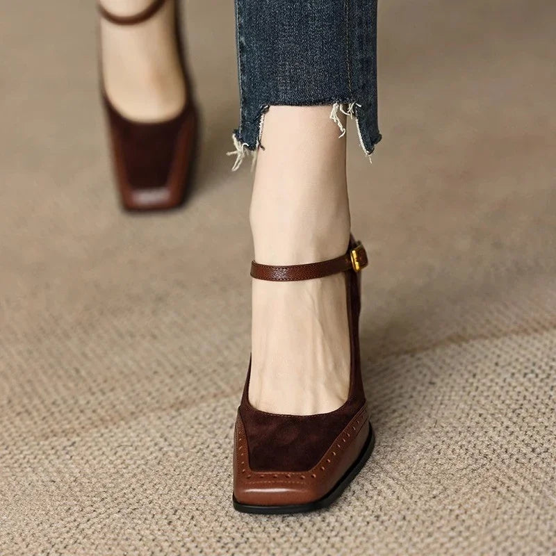 Brown Florence Classic Mary Janes flat sandals by THE WHITMORE FAMILY, featuring a stylish and comfortable design for everyday wear.