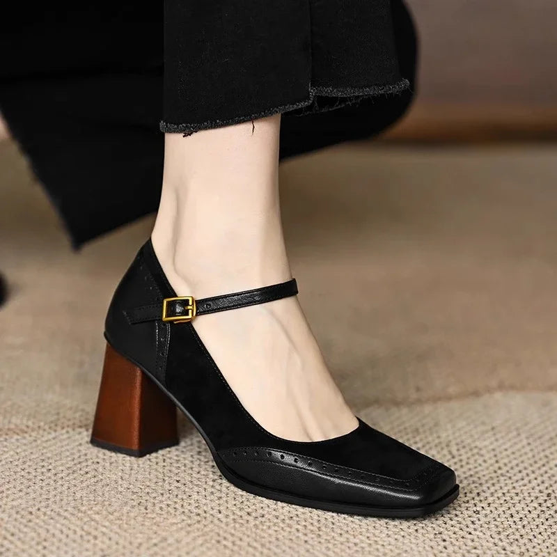 Brown Florence Classic Mary Janes flat sandals by THE WHITMORE FAMILY with rounded toes and ankle straps.