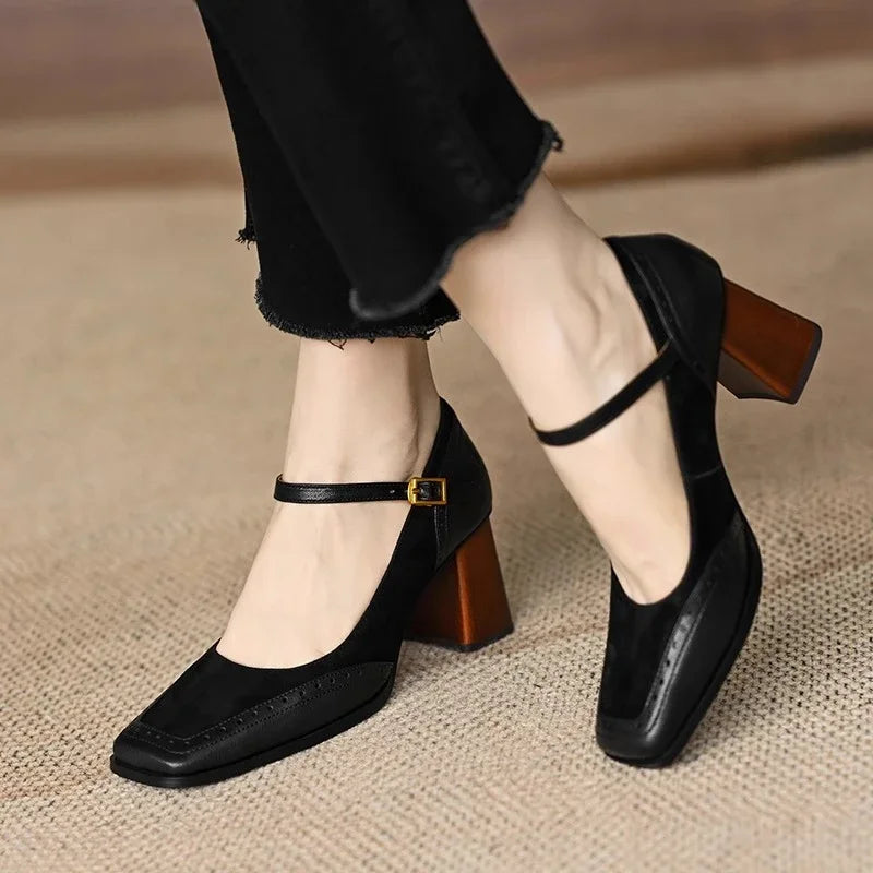 Brown Florence Classic Mary Janes flat sandals by THE WHITMORE FAMILY with leather straps and rounded toes.