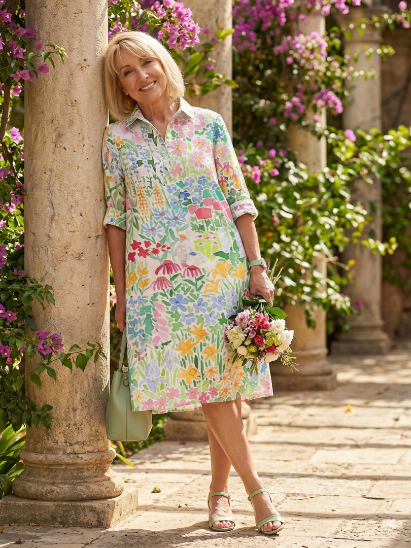 Leontine floral day dress by THE WHITMORE FAMILY featuring a vibrant floral pattern and a flattering fit.