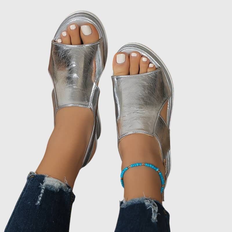 Helen orthopedic sandals by THE WHITMORE FAMILY in gold, featuring cushioned soles and supportive straps.