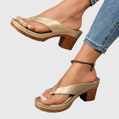 Gold Gianna™ orthopedic sandals by THE WHITMORE FAMILY featuring cushioned soles and adjustable straps for comfort and support.
