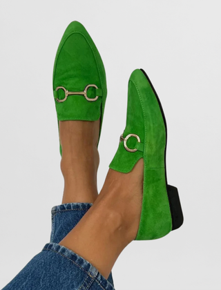 Green Hyelianne orthopedic loafers by THE WHITMORE FAMILY, featuring comfortable, supportive footwear for everyday wear.