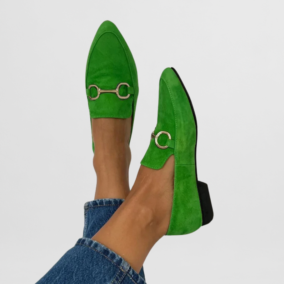 Green Hyelianne orthopedic loafers by THE WHITMORE FAMILY, featuring comfortable, supportive footwear for everyday wear.