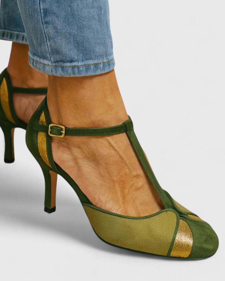 Green Coralise sophisticated heels by THE WHITMORE FAMILY featuring elegant design and pointed toes.