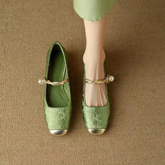 Green Mestelle Elegant Mary Janes by THE WHITMORE FAMILY featuring classic design and comfortable fit, perfect for stylish everyday wear.