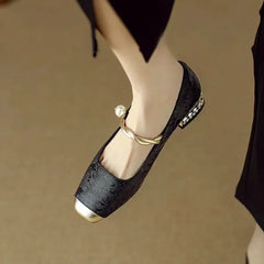 Green Mestelle Elegant Mary Janes by THE WHITMORE FAMILY, featuring a classic design and stylish leather straps.